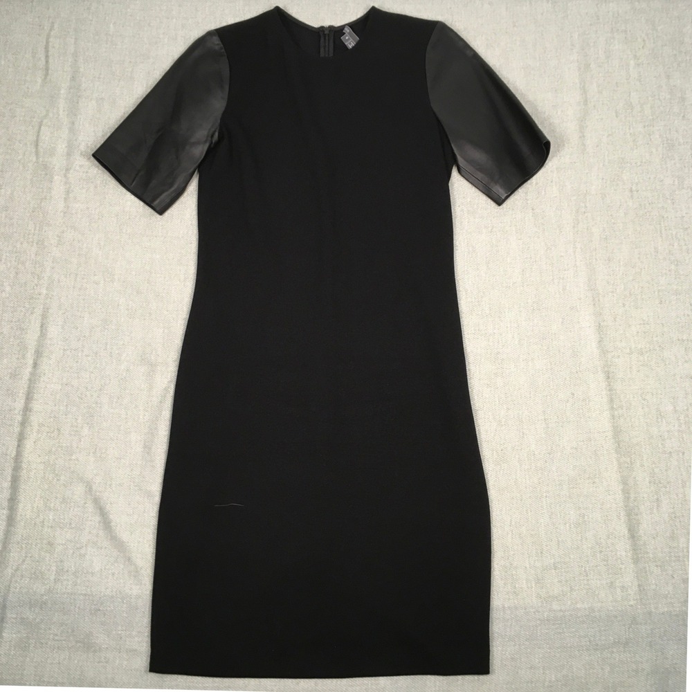 Vince LBD Cocktail Pencil Dress Leather Sleeves Size 6 Stretch Party‎ Evening